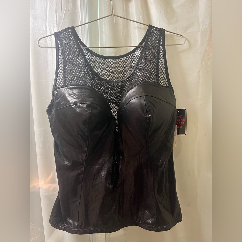 Faux leather shirt with padded bra